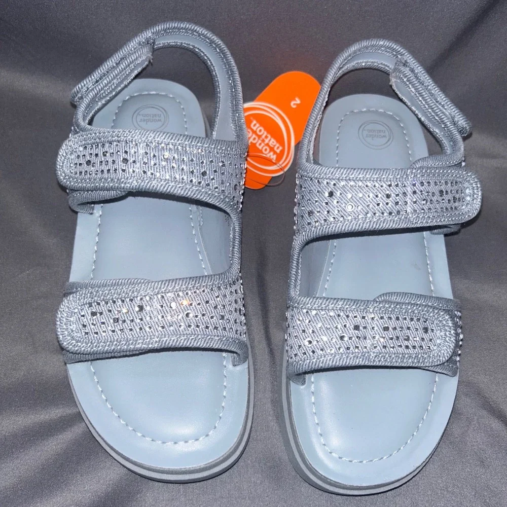 Wonder Nation Rhinestone Platform Sandals Light Blue Girls Size 2 NEW